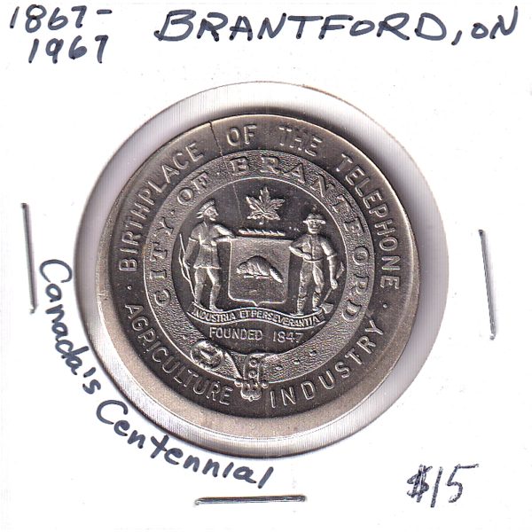 1967 Brantford, ON, Canada s Centennial Medallion (Nickel Colour) on Sale