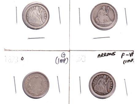 4x 1837, 1853 & 1893 USA Dimes, About Good to F-VF, 4Pcs (Impaired) Sale