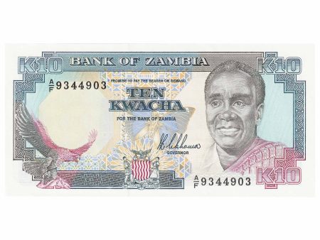 Zambia 1989-91 10 Kwacha Note, Pick #31a, Signature 8, UNC Fashion