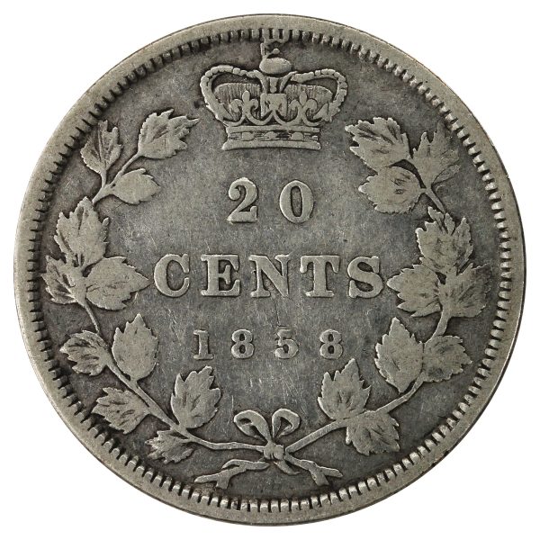 1858 Blundered I in Victoria Canada  20-cents Fine (F-12) $ For Cheap