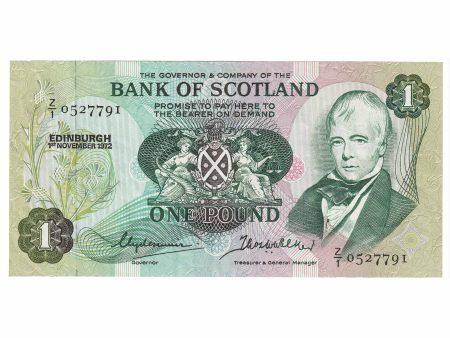 Scotland 1972 Bank of Scotland 1 Pound Note, SC109b, Replacement, EF Discount