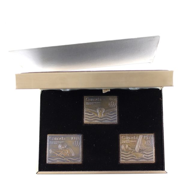 Set of 3x 1976 Canada Montreal Olympic Water Sport Stamps & Bronze Replicas (Impaired) Cheap