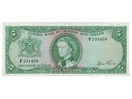 Trinidad & Tobago 1964 5 Dollar Note, Pick #27a, VF (Holes) For Sale