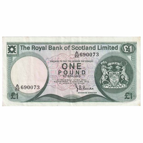 Scotland 1972 Royal Bank of Scotland 1 Pound Note, SC815, EF Cheap