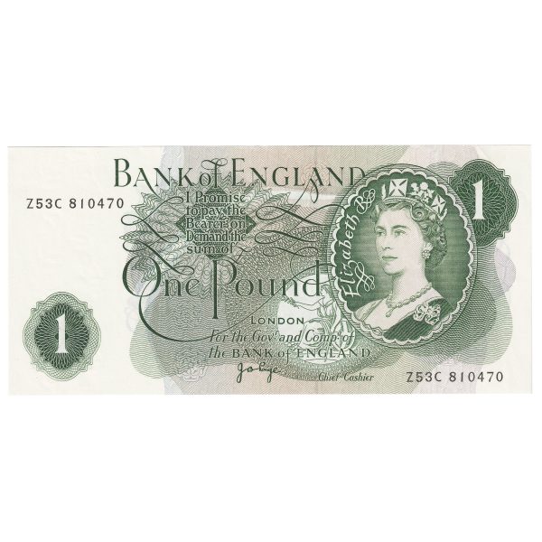 Great Britain 1970 1 Pound Note, BE78d, EF-AU Fashion