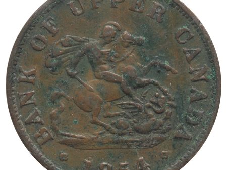 PC-5C2 1854 Upper Canada Half Penny Bank Token Very Fine (VF-20) Corrosion on Sale