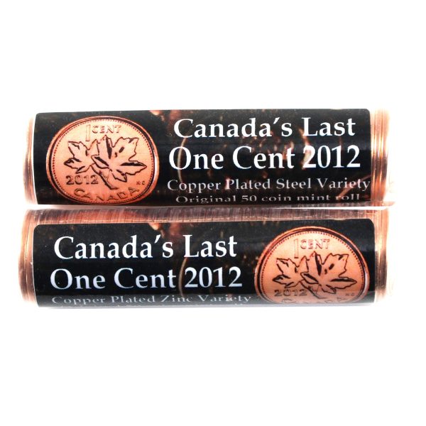 Pair of 2012 Canada s Last One Cent Plated Steel & Zinc Rolls of 50Pcs, 2 Rolls Cheap