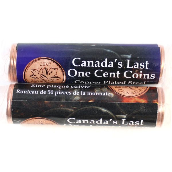 Pair of 2012 Canada s Last One Cent Plated Steel & Zinc Rolls of 50Pcs, 2 Rolls Cheap