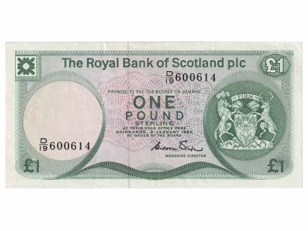 Scotland 1985 Royal Bank of Scotland 1 Pound Note, SC831b, EF-AU on Sale