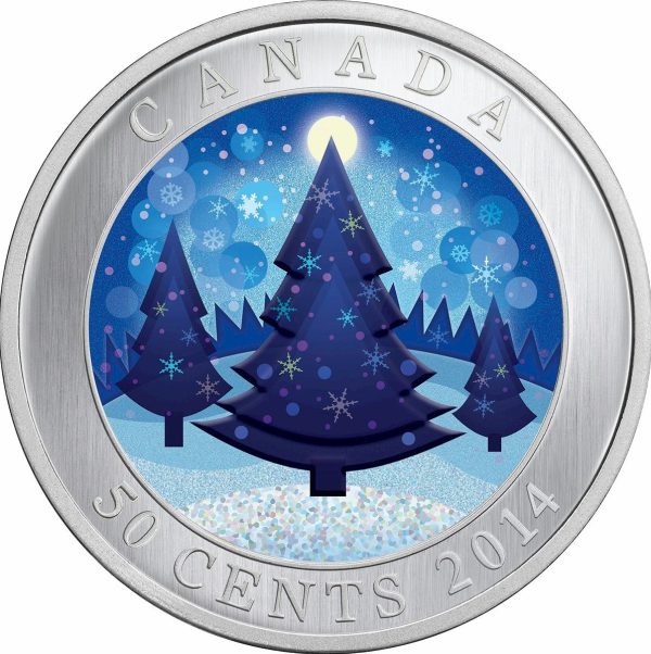 RDC 2014 Canada 50-cent Christmas Tree Cupronickel Lenticular Coin (damaged sleeve) For Sale