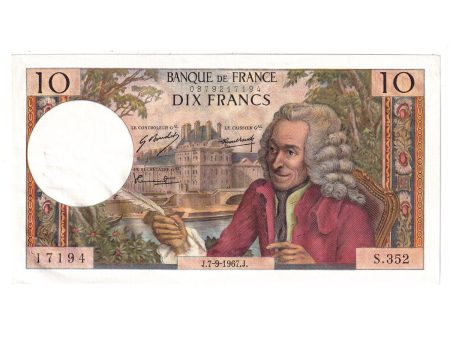 France Note, 1967 10 Francs, Pick #147c, AU (Holes) Sale