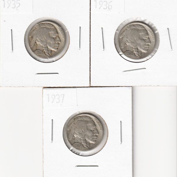 Lot of 3x 1935, 1936 & 1937 USA Nickels, 3Pcs Fashion