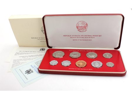 Malta 1976 9-coin Proof Set in Case (Light toning on 1-cent, sleeve issues) For Cheap