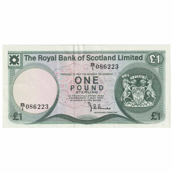 Scotland 1975 Royal Bank of Scotland 1 Pound Note, SC815, EF on Sale