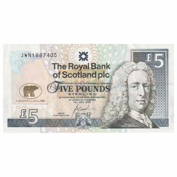 Scotland 2005 Royal Bank of Scotland 5 Pound Note, SC847, Jack Nicklaus, Circ For Sale