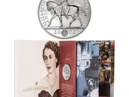 2002 Great Britain 5 Pound Queen Elizabeth II Golden Jubilee Crown in Collectible folder on Sale