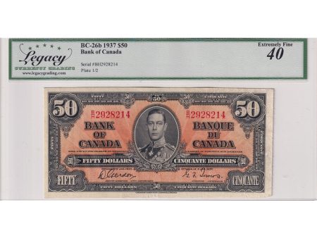 BC-26b 1937 Canada $50 Gordon-Towers, B H, Legacy Certified EF-40 (Minor Paper Scuffs) Supply