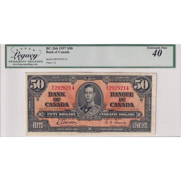 BC-26b 1937 Canada $50 Gordon-Towers, B H, Legacy Certified EF-40 (Minor Paper Scuffs) Supply