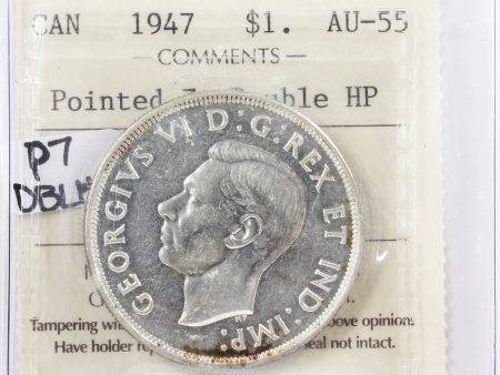 1947 Pointed 7, 2x HP Canada Dollar ICCS Certified AU-55 For Sale