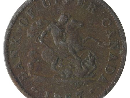 PC-50 1857 Province of Canada, Bank of Upper Canada Half Penny Token Very Good Scratched, Cleaned, Impaired on Sale