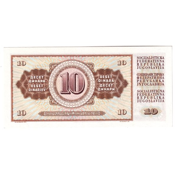 Yugoslavia 1968 10 Dinara Note, Pick #82b, AU-UNC Cheap