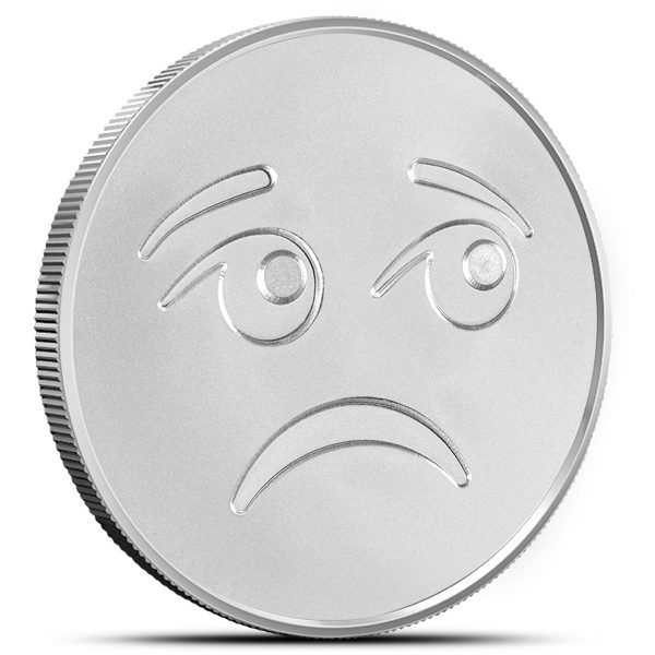 Sad Face Emoji 1oz. Silver Round (TAX Exempt) May Be Lightly Scuffed Discount