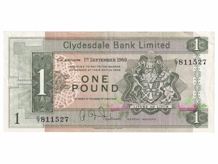 Scotland 1969 Clydesdale Bank 1 Pound Note, Pick #202, VF-EF Cheap