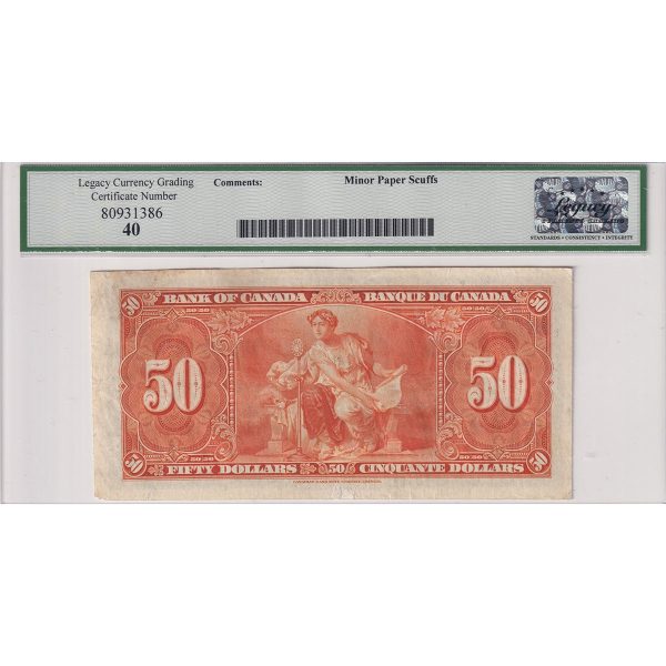 BC-26b 1937 Canada $50 Gordon-Towers, B H, Legacy Certified EF-40 (Minor Paper Scuffs) Supply