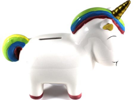 Money Bank: Hand Painted Ceramic Rainbow Unicorn on Sale