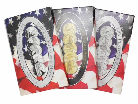 Lot of 3x 2007 USA P, D & S State Quarter Collection For Sale