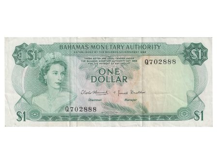 Bahamas 1968 1 Dollar Note, Pick #27a, VF (Tear) For Sale