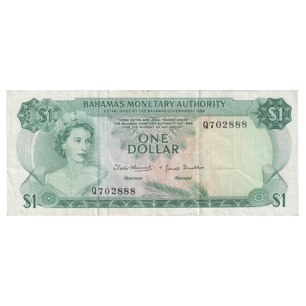 Bahamas 1968 1 Dollar Note, Pick #27a, VF (Tear) For Sale