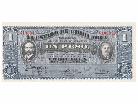 Mexico El Estado de Chihuahua 1914 Un Peso Note, Pick #529g, UNC Online