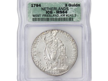 Netherlands 1794 West Friesland 3 Gulden ICG Certified MS-64 For Discount