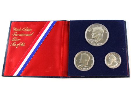 1776-1976 S USA 3-coin Bicentennial Silver Proof Set with Display Book Hot on Sale