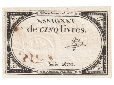 France 1793 5 Livres Note, Pick #A76, UNC Discount