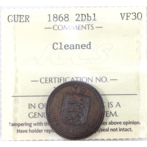 Guernsey 1868 2 Doubles ICCS Certified VF-30 (Cleaned) Online Sale