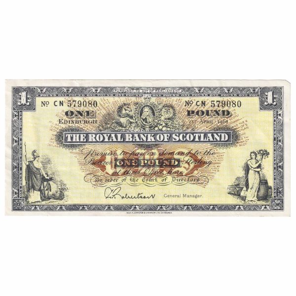 Scotland 1966 Royal Bank of Scotland 1 Pound Note, SC804b, EF Discount