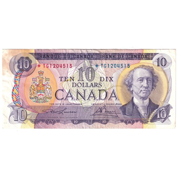 BC-49cA 1971 Canada $10 Lawson-Bouey, Replacement, *TG, VF-EF (Stain) Hot on Sale