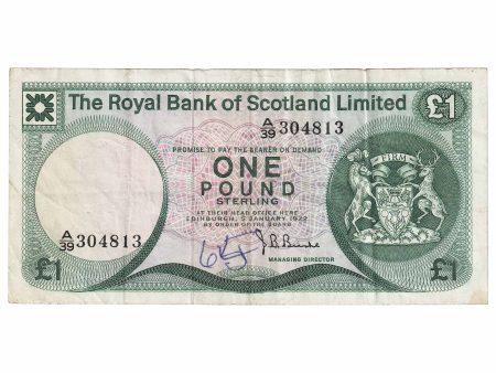 Scotland 1972 Royal Bank of Scotland 1 Pound Note, SC815, VF Fashion