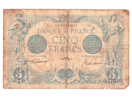 France Note, Pick #70 1912-1917 5 Francs, Fine (F-12) Damaged Sale