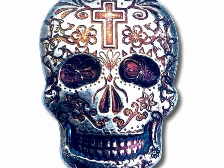 Monarch Day of the Dead 2oz Multi-Coloured Silver Sugar Skull with Cross (No Tax) Hot on Sale