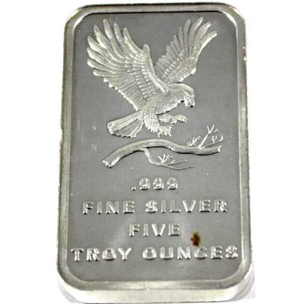 SilverTowne Eagle Design 5oz .999 Silver Bar (No Tax) Lightly Toned Discount