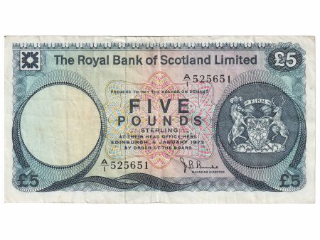 Scotland 1972 Royal Bank of Scotland 5 Pound Note, SC817, VF Fashion