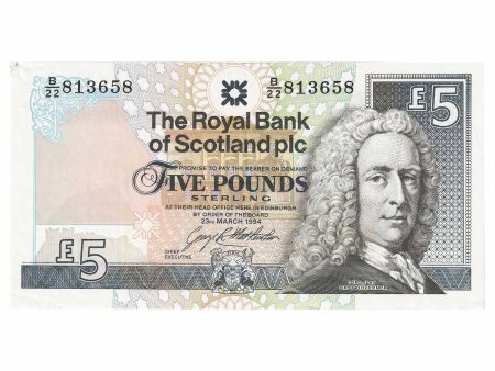 Scotland 1994 Royal Bank of Scotland 5 Pound Note, SC843b, EF-AU Cheap