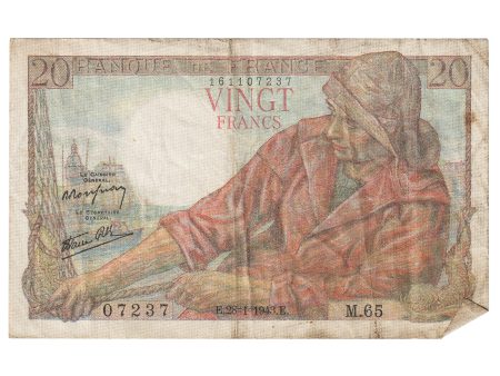 France 1943 20 Francs Note, Pick #100a, VF-EF For Discount