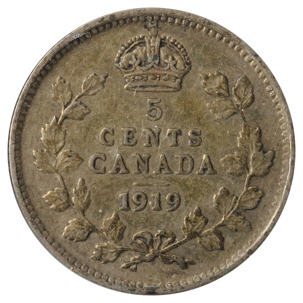 1919 Canada 5-Cents, F-VF (F-15) Scratched, Cleaned or Impaired. Online Hot Sale