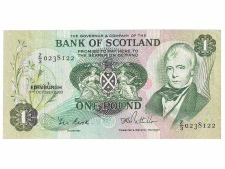 Scotland 1983 Bank of Scotland 1 Pound Note, SC109e, Replacement, EF For Cheap