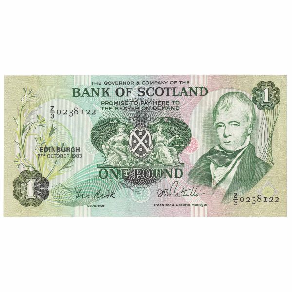 Scotland 1983 Bank of Scotland 1 Pound Note, SC109e, Replacement, EF For Cheap