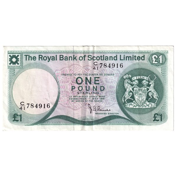 Scotland 1981 Royal Bank of Scotland 1 Pound Note, SC815, EF Online Sale